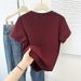 Women's Clothing Cute Cartoon Print Short Sleeve T-Shirt Wine Red Cotton Summer Fashion Top New_ecoleips.com