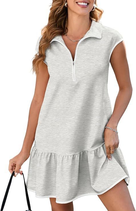 Women's Clothing Summer New Casual Neck Zipper Waist Dress_ecoleips.com
