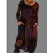 Bohemian Print Long Sleeve Maxi Dress – Ethnic Floral Pattern, Loose Fit, Round Neck, Plus Size Available_ecoleips.com