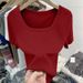 Women's plus Size Square Neck T-Shirt Soft Ribbed Fabric Flattering Fit Solid Color Basic Top Summer Essential Fashion_ecoleips.com