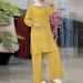 Muslim Women's Two-Piece Sportswear Set Double Bar Elegant Pure Color Long Sleeve Shirt Wide Leg Pants Outfit_ecoleips.com