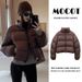 Women's Clothing Short Puffer Jacket Winter Coat Stand Collar Quilted Outerwear Casual Loose Fit Khaki/Black_ecoleips.com