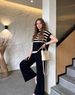 Women's Striped Knit Top And Wide Leg Pants Set Simple High-End Fashionable Clothing_ecoleips.com