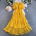 High-End French Style 3D Floral Puff Sleeve Dress Elegant Ethereal Mesh Long Women's Dress_ecoleips.com