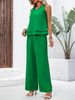 Women's Fashion Casual Sleeveless V Neck Knotted Short Trousers Set Vintage Summer Outfit_ecoleips.com