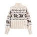 Korean-Inspired Christmas Deer Knit Sweater – Cozy High Neck Pullover With 3D Embroidery, Oversized Fit & Soft Polyester Blend_ecoleips.com