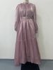 Women's Clothing Summer New Round Neck Organza Lantern Sleeves Long Sleeves Slim Belt Retro Dress_ecoleips.com