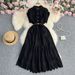 Women's Clothing Heavy Hollow Embroidery Waist Slimming Button Down Mid Length Dress Short Sleeves Lapel_ecoleips.com