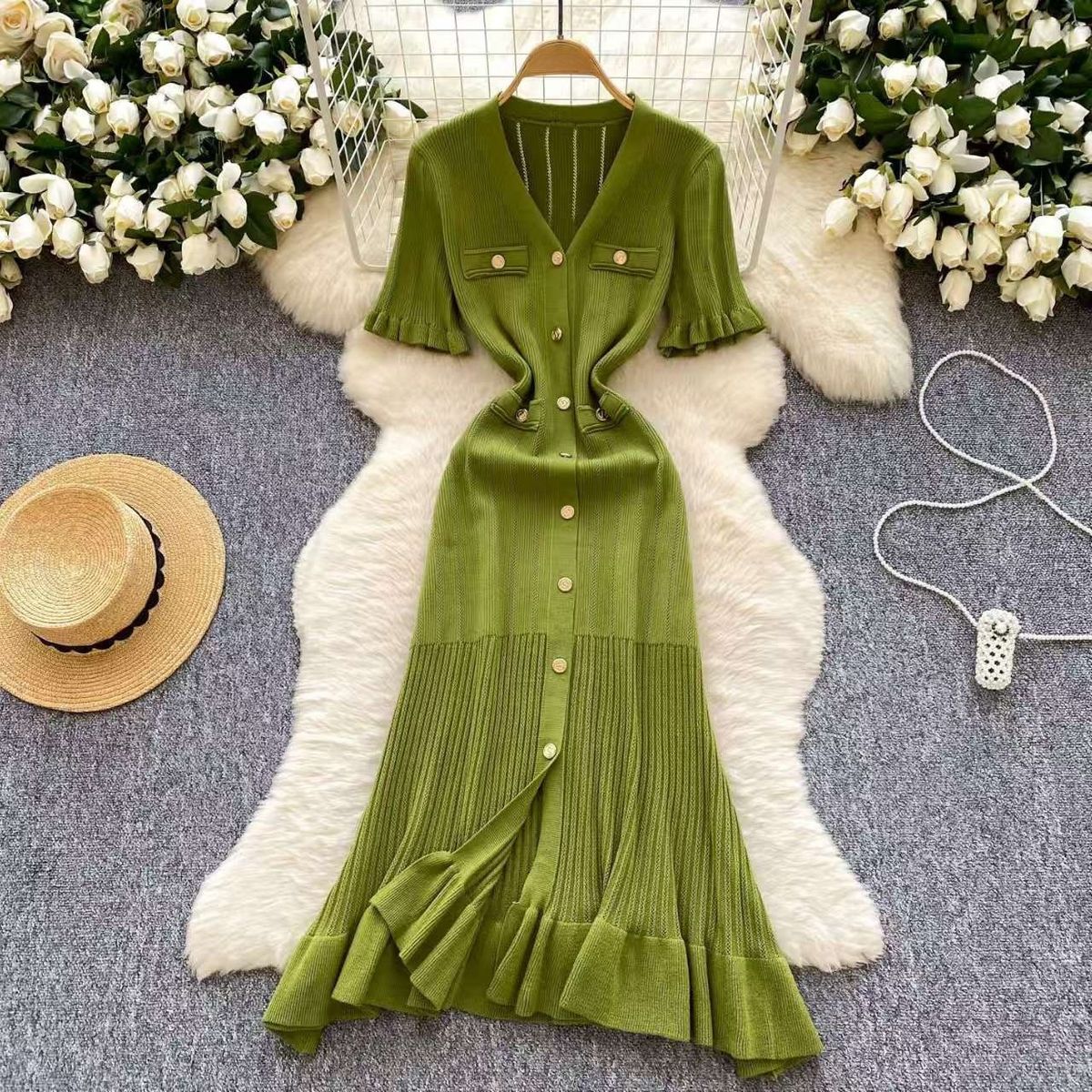 Elegant Fishtail Sweater Dress American Style Long Slim Fit Knitted Women's Clothing High Quality_ecoleips.com