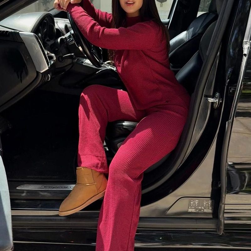 Waffle-Knit Lounge Set For Women – Breathable & Stylish 2-Piece Outfit_ecoleips.com