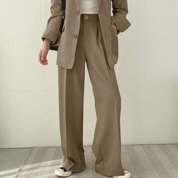 Women's Autumn Casual Lapel Suit Set Button Down Blazer High Waisted Draped Thickened Wide Leg Trousers Outerwear_ecoleips.com