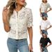 Women's Clothing Lace Short Sleeve Casual Shirt Button Shirt_ecoleips.com