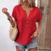2026 Summer New European American Style Women's Button V-Neck Short Sleeve T-Shirt Top For And_ecoleips.com