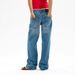 Women's Clothing Retro Light Blue Pure Cotton Spring And Autumn Washed Distressed Mid Low Waist Loose Straight Denim Trousers_ecoleips.com
