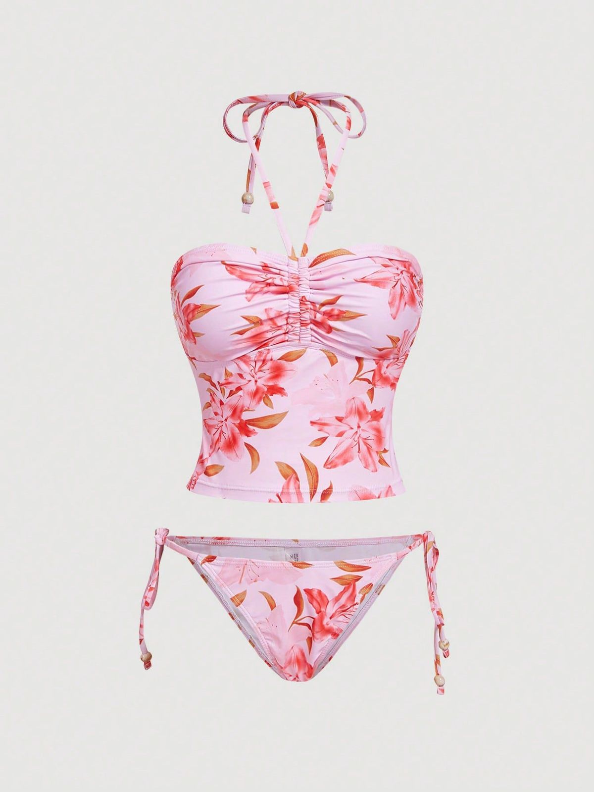 Women's Tankini Set Printed Halter Neck Swimsuit With Ties Two Piece Swimwear For All Seasons_ecoleips.com
