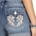 Women's Heavy Duty Embroidered Wings And Rhinestone Denim Shorts Hot Wholesale Rolled up Bottoms_ecoleips.com