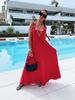 Women's Clothing Solid Color Jacquard Sling Deep V Sexy Loose Long Skirt_ecoleips.com