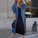Women's Clothing Vintage Denim Duster Coat For Women – Oversized Button-Up Long Jacket Double Pockets Distressed Patchwork Design Casual Elegant Style_ecoleips.com