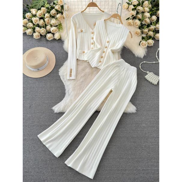 Women's Fashion Knitted Two-Piece Set Long Sleeved Stand Collar Sweater And Wide Leg Pants Loose Fit For Spring And Autumn_ecoleips.com