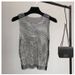Women's Goddess Style Rhinestone Mesh Vest Sleeveless Top Hot Bling Bling Sparkling Hollow Out Design For Special Occasions_ecoleips.com