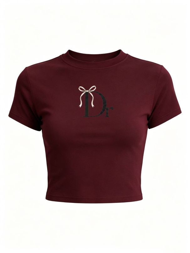 Women's Crew Neck Crop Top, Short Sleeve Slim Fit T-Shirt, Casual Form-Fitting Tee_ecoleips.com