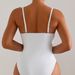 Women White Ruffle V Neck One Piece Swimsuit Ruched Waist Tummy Control High Cut Cheeky Slim Beach Bathing Suit_ecoleips.com