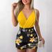 Women's V Neck Camisole And Botanical Print Shorts Set With Belt Clothing_ecoleips.com
