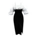 Black off the Shoulder Ruffle Dress Women's Fitted Bodice Lantern Sleeves Banquet Birthday Summer Party Wear Regular Size_ecoleips.com