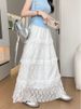 K White Lace Cake Skirt, Women's New High Waisted A-line Irregular Half Skirt, Mid Length Half Skirt_ecoleips.com