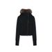 girl Niche Design Autumn Winter New Hooded Fur Collar Diagonal Plush Inner Cotton Jacket Navy Blue/Black/Gray_ecoleips.com