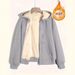 Women's Clothing Fleece Hooded Zip-Up Jacket - Soft & Warm Winter Coat, Casual Loose Fit, 3D Embroidery, Stylish Outerwear For Daily Commute_ecoleips.com