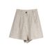 Qian Feng Women's Linen Shorts Summer Slimming Wide Leg High Waist Casual Breathable Cotton-Linen Style Commuter Pants_ecoleips.com