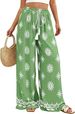 Women's Bohemian Print Wide Leg Pants High Waist Lace-Up Trousers Spring Summer England Style Fashion Polyester_ecoleips.com