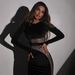 Women's Clothing Winter Arrivals Sexy Mature Suede Mesh Beaded Irregular Hollow Perspective Slim One Step Dress_ecoleips.com