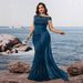 Elegant Sequined Fitted V Neck Sleeveless Cocktail Dress plus Size European American Style for Evening Parties And Banquets Suitable for Mothers_ecoleips.com