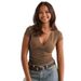 2026 Summer New Fashion Women's T-Shirt Solid-Color Slim-Fit V-Neck Short-Sleeve Top Y2k Clothing_ecoleips.com