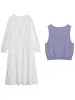 CHIC VEN Women Dress Sets Korean Solid Loose V-neck Long Sleeve Dress Female Caual Knitted Sweater Vest Spring Autumn New 2025_ecoleips.com