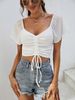 Summer New Product Temperament Short Sleeved Chiffon Top Low Cut Sexy Drawstring Strap Slim Fit Base Shirt_ecoleips.com