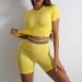 Seamless Pleated Yoga Suit Two-piece Suit For Women Outdoor Fitness High Waist Slim Tight Short Sleeve Yoga Suit_ecoleips.com