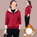 Women's Clothing Fleece-Lined Hoodie & Jogger Set - Winter Warmth Two-Piece Outfit, Plus Size 4XL, Soft Polyester, Geometric Print (Pink, Beige, Red)_ecoleips.com