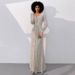 Elegant Long Sleeve Silver Evening Gown For Women Slim Fit Party Dress Birthday Celebration High-End Feel_ecoleips.com
