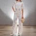 Women's Floral Lace Two-Piece Set Breathable Mesh Crochet Detailing Chiffon Blouse Skirt Outfit Elegant Embroidery_ecoleips.com