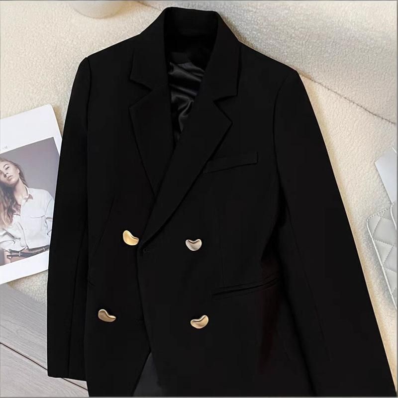 Women's Clothing Beige Blazer Style Metal Buckle Women's Outerwear Spring Autumn For Formal & Casual For Women_ecoleips.com