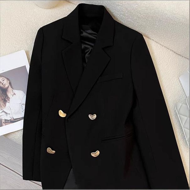 Women's Clothing Beige Blazer Style Metal Buckle Women's Outerwear Spring Autumn For Formal & Casual For Women_ecoleips.com