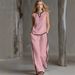 2027 Summer Fashion European-USA Style Women O-Neck Sleeveless T-Shirt + Elastic Waist Wide Leg Pants Two-Piece Casual Sets_ecoleips.com