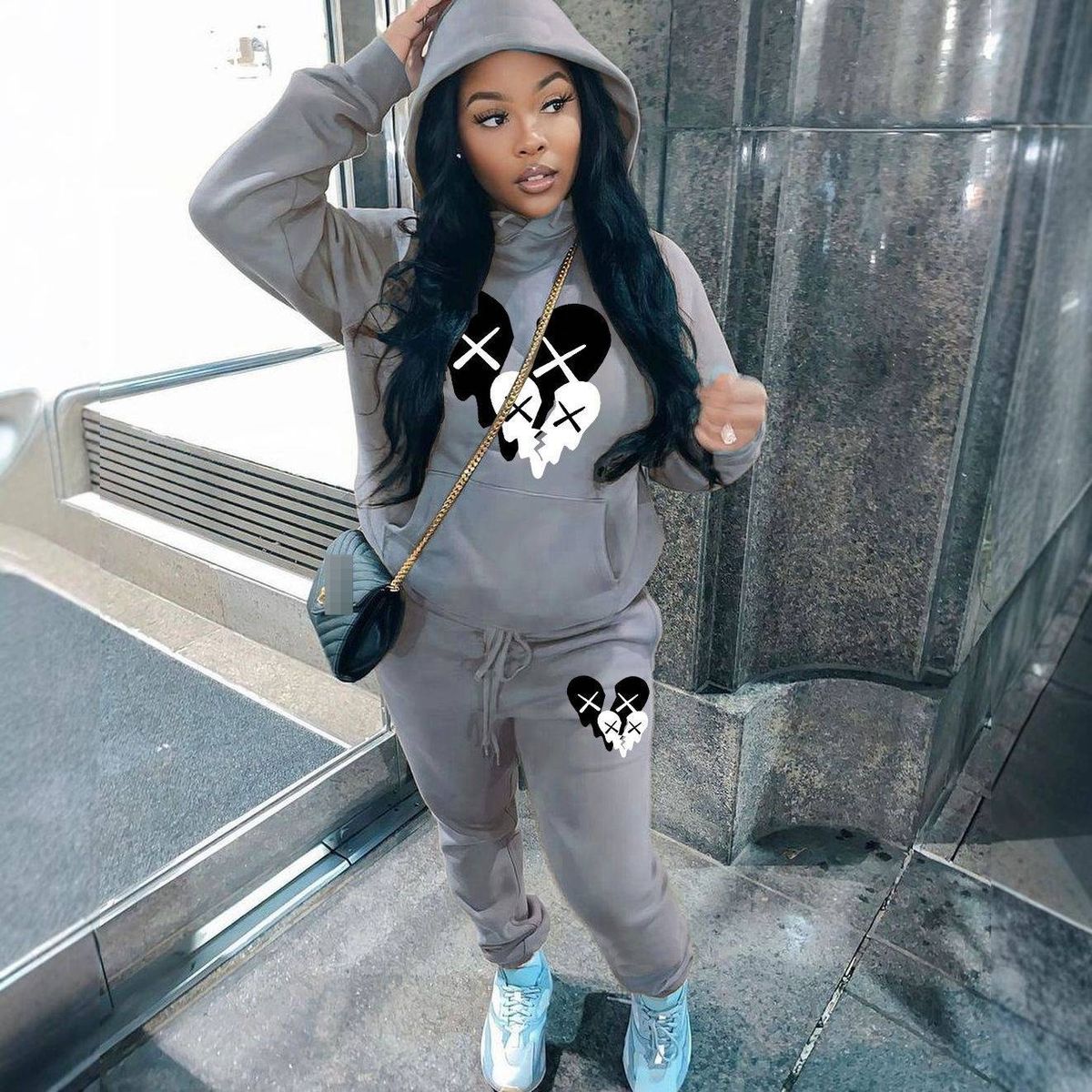 Women's Two Piece Set Hooded Fleece Print Sweatshirt Casual Sportswear Relaxed Everyday Wear Comfortable Feshion_ecoleips.com