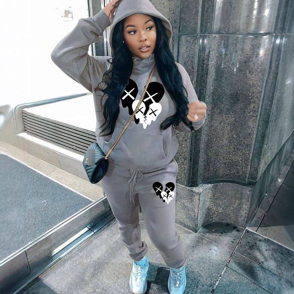 Women's Two Piece Set Hooded Fleece Print Sweatshirt Casual Sportswear Relaxed Everyday Wear Comfortable Feshion_ecoleips.com