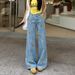 Vintage Printed Women's Jeans For Spring And Autumn, Loose Wide-Leg Slimming High-Waisted Straight Pants, Stylish_ecoleips.com