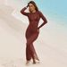 Stylish Thin Sheer Mesh Long Sleeve Slimming Dress See‑Through Beach Swimwear Cover Up Long Gown_ecoleips.com