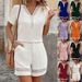 Women's Short Sleeve T-Shirt & Shorts Set With Lace Trim - Solid Color Casual Summer Outfit_ecoleips.com